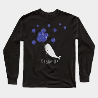 White whale, geometric style, dream up, blue balloons style color Long Sleeve T-Shirt